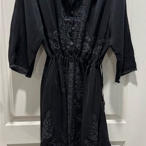 Johnny Was Black Floral Embroidered Dress